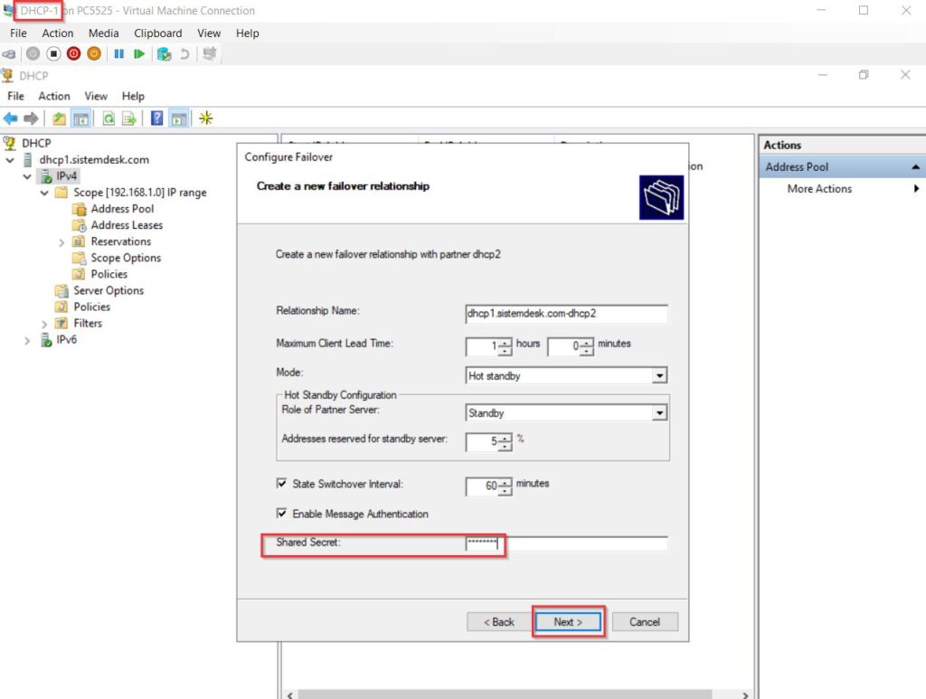 DHCP failover cluster hot standby 10