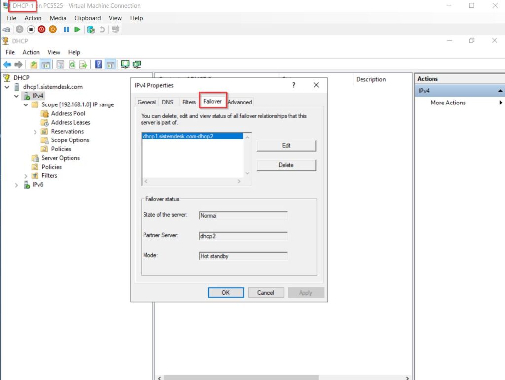 DHCP failover cluster hot standby 17