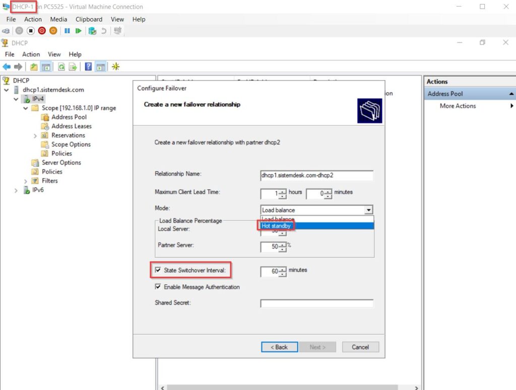 DHCP failover cluster hot standby 9