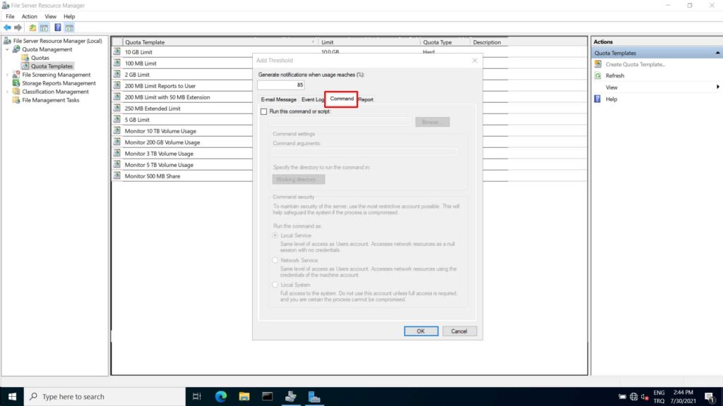 Windows Server 2022 File Server kota olusturma - 15