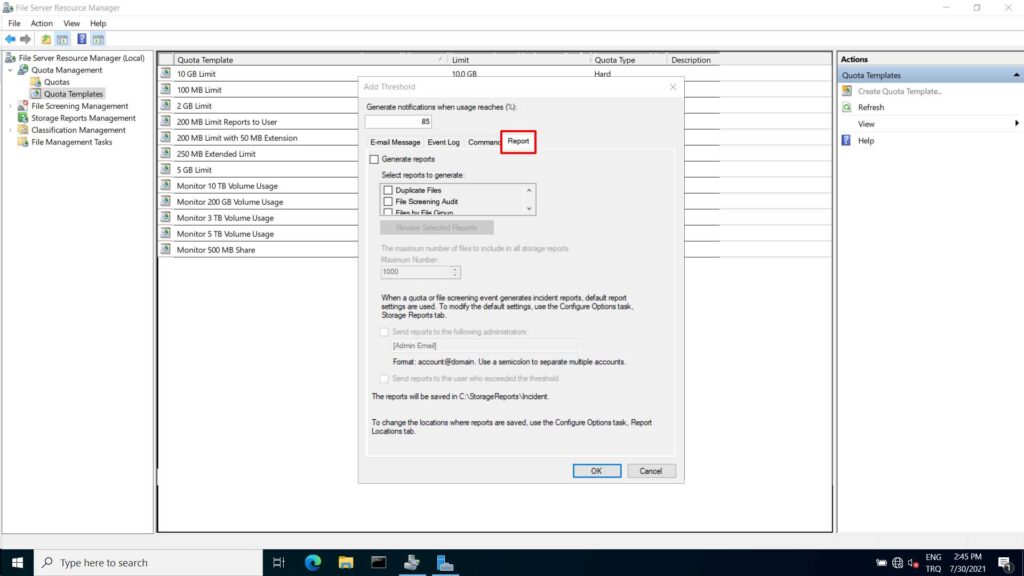 Windows Server 2022 File Server kota olusturma - 16