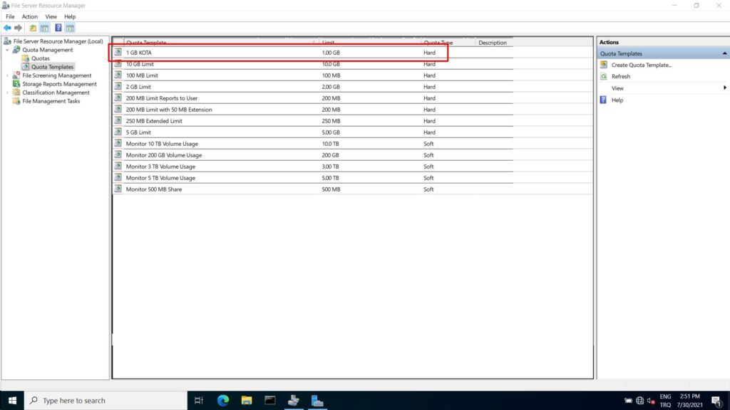 Windows Server 2022 File Server kota olusturma - 18